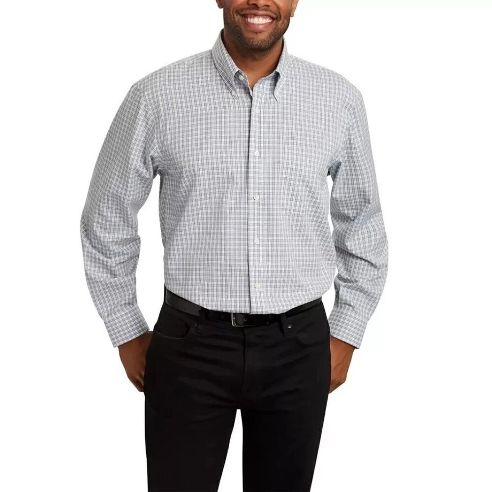 NWOT Kirkland Signature Men's 15.5 Traditional Fit Dress Shirt Green Plaid